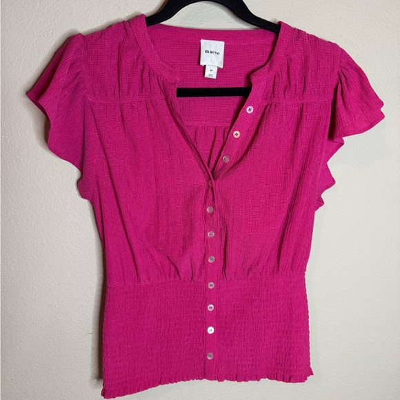 Maeve Tops - Anthropology Maeve Pink Smocked Peplum Top Y2K Medium